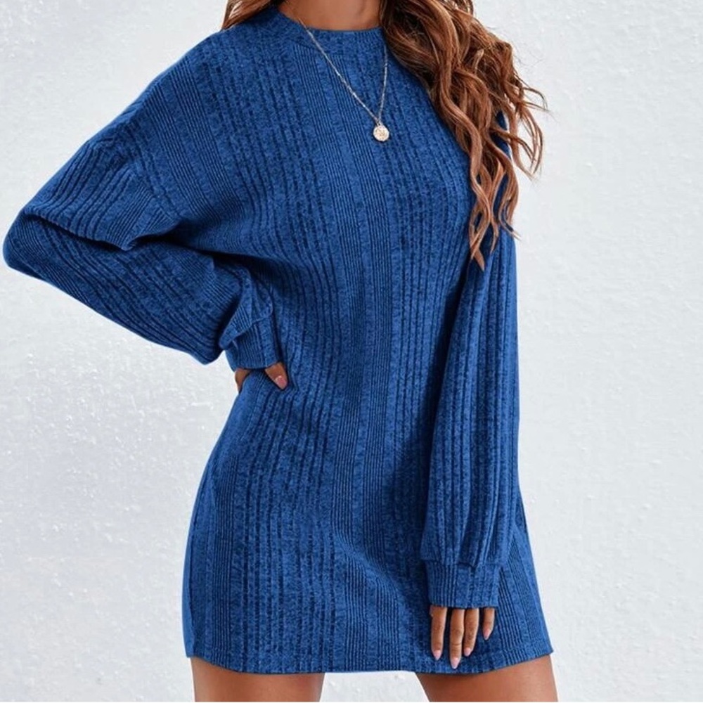 Bright blue sweater dress - never worn - sz M